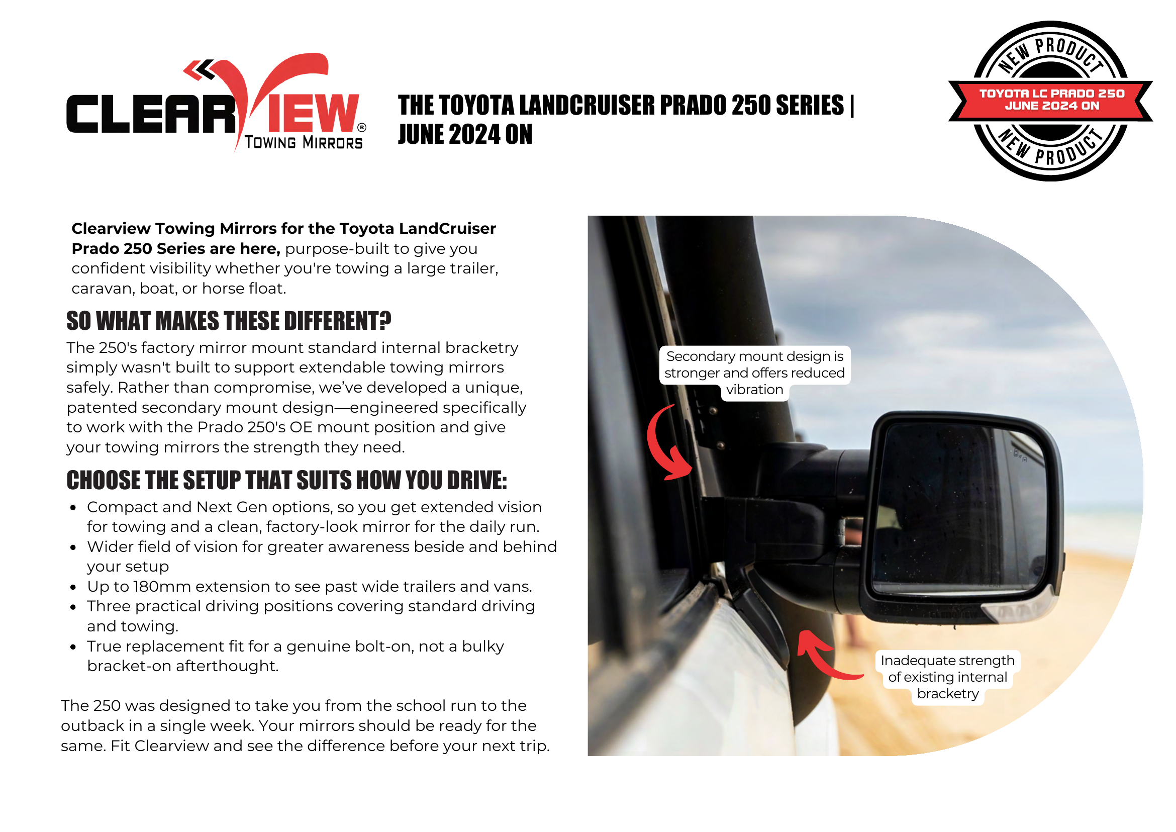 Clearview secondary mount design diagram for Toyota Prado 250
