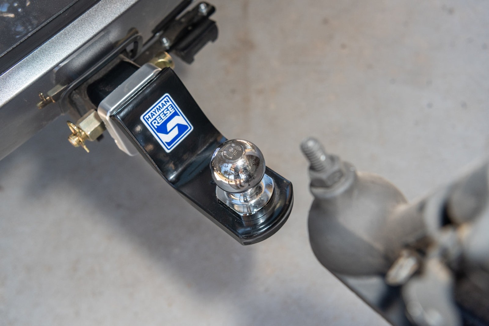 Hayman Reese towbar and tow ball ready to hitch a trailer coupling